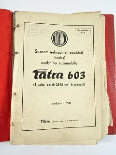 Tatra 603 - seznam náhradních součástí - 1958