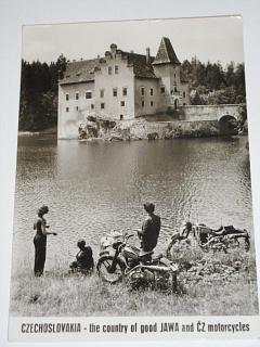 Jawa 250 pérák tzv. velký hliník - 1953 - pohlednice - Červená Lhota