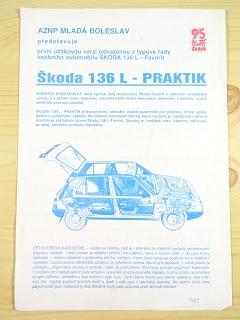 Škoda 135 L - Praktik - prospekt - leták - 1989 - AZNP Mladá Boleslav
