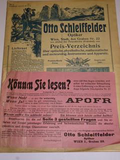 Otto Schleiffelder Optiker Wien - prospekt - 1912