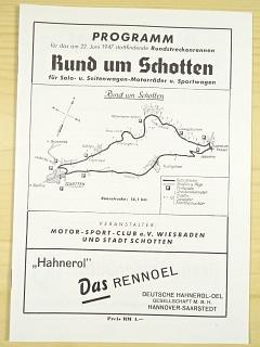 Programm für das am 22. Juni 1947 stattfindende Rundstreckenrennen Rund um Schotten für Solo- u. Seitenwagen - Motorräder u. Sportwagen - REPRINT