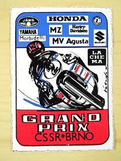 Grand Prix Brno ČSSR - JAWA, ČZ, MZ, Honda, Yamaha, Harley - Davidson, MV Agusta, Suzuki - samolepka - Vladimír Valenta