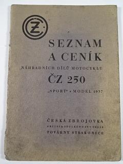 ČZ 250 Sport model 1937 - seznam a ceník náhradních dílů