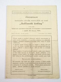 Program terénního závodu motocyklů na trati Sedlčanské kotliny - 29. 3. 1959 - Sedlčany