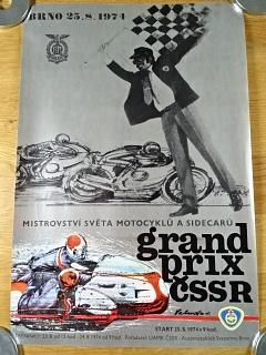 Grand Prix ČSSR Brno - Mistrovství světa motocyklů a sidecarů - 25. 8. 1974 - plakát - Vladimír Valenta