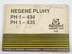 Nesené pluhy PH 1 - 434, PH 1 - 435 - návod k obsluze + seznam součástí - 1988 - Agrozet Roudnice n. L.