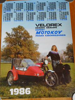 JAWA 350 + Velorex 700 - kalendář 1986 - plakát - Motokov