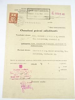 JUDr. Svatomír Zikmund, České Budějovice - označení právní záležitosti - návrh na povolení exekuce - Jan Konopa, obchod motocykly - 1941