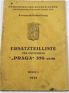 Praga 350 ccm - Ersatzteilliste für motorrad - Serie 1. - 1931
