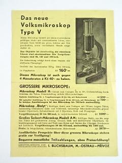 Das neue Volksmikroskop Type V - Der moderne Galileische Feldstecher mit Gelenk - leták - I. Buchsbaum, Mähr.-Ostrau - Přívoz