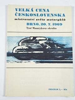 Velká cena Československa - Brno 20. 7. 1969 - program + startovní listina + vstupenka