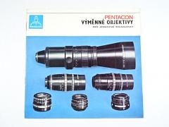 Pentacon -  výměnné objektivy pro jednooké zrcadlovky - prospekt - 1970