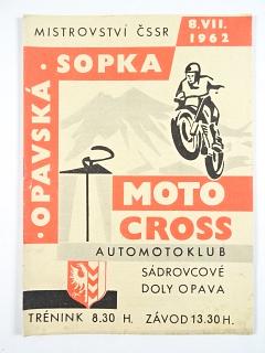 Opavská sopka - motocross - mistrovství ČSSR - 8. 7. 1962 - program - Automotoklub Sádrovcové doly Opava
