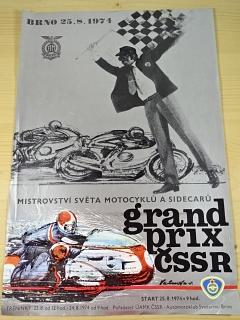 Grand Prix ČSSR Brno - Mistrovství světa motocyklů a sidecarů - 25. 8. 1974 - plakát - Vladimír Valenta