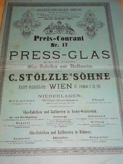 C. Stölzle´s Söhne Wien - Glas - Fabriken und Raffinerien - Preis - Courant No. 17 - 1889