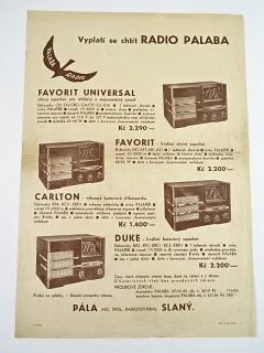 Radio Palaba - Favorit Universal, Favorit, Carlton, Duke - prospekt - 1938 - Pála, Slaný