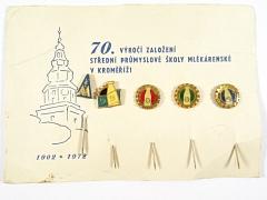 70. výročí založení Střední průmyslové školy mlékárenské v Kroměříži - 1902 - 1972 - odznak - mléko - Kroměříž