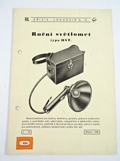 Ruční světlomet typa RST - prospekt - 1936 - Křižík - Chaudoir
