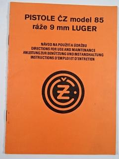 ČZ - pistole ČZ model 85 ráže 9 mm Luger - návod na použití a údržbu - Merkuria