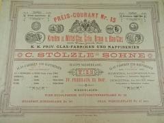 C. Stölzle's Söhne Wien - Glas - Fabriken und Raffinerien - Preis - Courant Nr. 15 über Kreiden- u. Mittel Glas, Grün-, Braun u. Blau-Glas - 1887
