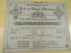 C. Stölzle's Söhne Wien - Glas - Fabriken und Raffinerien - Preis - Courant Nr. 7 über Prek und Gukglas - Fabrikation - 1883