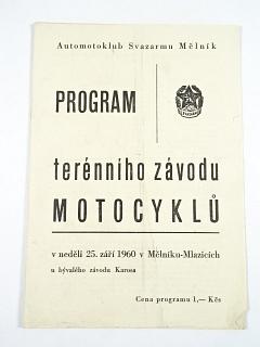 Program terénního závodu motocyklů - Mělník - 25. září 1960