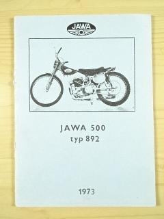JAWA 500 typ 892 - plochodrážní motocykl pro dlouhé tratě - návod k obsluze a katalog náhradních dílů - 1973