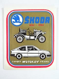 Škoda 1895 - 1985 - samolepka - Motokov - Laurin a Klement, Škoda Tudor, Octavia, 1000 MB, 100 L, 105/120, Rapid