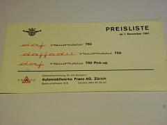 DAF - Preisliste - 1961