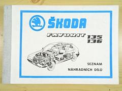 Škoda Favorit 135, 136 - seznam náhradních dílů - 1991