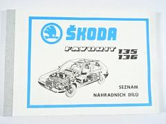 Škoda Favorit 135, 136 - seznam náhradních dílů - 1991