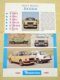 Škoda 105, S, L, 120 L, LS, GLS, Garde - 1984 - prospekt - Nový model Škoda - Mototechna