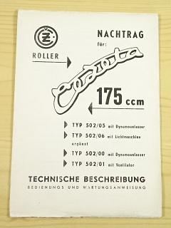 ČZ 175/502 Čezeta - Roller - Technische Beschreibung - Nachtrag für Typ 502/05, 502/06