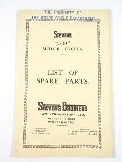 Stevens 500 Motor Cycles - List of Spare Parts