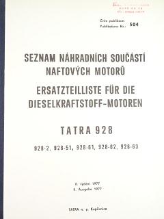Tatra 928 - seznam náhradních součástí naftových motorů - 1977