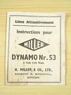 Miller - Instructions pour dynamo Nr. 53 - 6 Volt 3.24 Watt