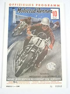 Offizielles Programm Motorrad - Rennen - 10. September 1950 im Stadiongelände Nürnberg - REPRINT