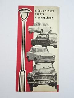 K čemu slouží garáže a kandelábry - leták - Státní pojišťovna - Škoda, Trabant