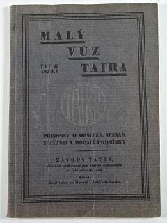 Tatra Typ 12 4/12 KS - předpisy o obsluze, seznam součástí a dodací podmínky - 1931