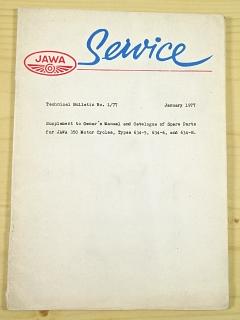 JAWA Service - Technical Bulletin 1/77 - Supplement to Owner's Manual and Catalogue of Spare Parts for JAWA 350/634-5, 6, 8