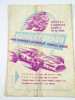 Kopecký okruh - Kopeček u Olomouce - 19. IV. 1964 - závod motocyklů a automobilů - formule Junior - program