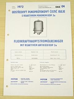 Motor - odstředivý plnoprůtokový čistič oleje s reaktivním pohonem  RDP 3a - 1972