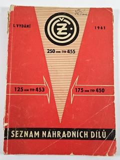 ČZ 125/453, 175/450, 250/455 - seznam náhradních dílů - 1961