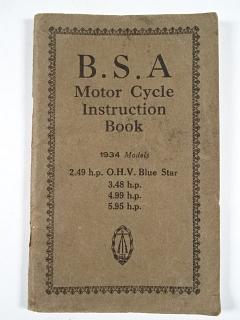 B.S.A Motor Cycle - Instruction Book - 1934 Models - BSA
