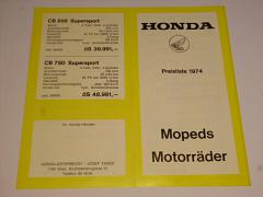Honda - Mopeds Motorräder - Preisliste 1974 - prospekt