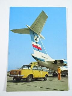 LOT - Polish airlines - Intercontinental Fan-Jet Ilyushin-62 + Polski Fiat 125 p - pohlednice