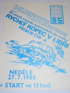 Rychlý kopec v Libři - 27. 7. 1986 - III. ročník závodu automobilů do vrchu - leták