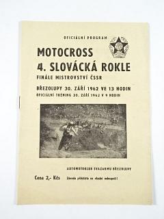 Motocross - 4. Slovácká rokle - finále Mistrovství ČSSR - Březolupy - 30. 9. 1962 - program