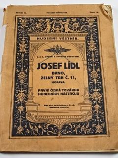 Josef Lídl - Brno - Morava - První česká továrna hudebních nástrojů - obrázkový cenník