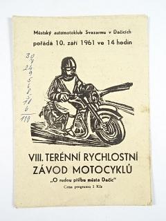 VIII. terénní rychlostní závod motocyklů O rudou přilbu města Dačic - 10. září 1961 - program